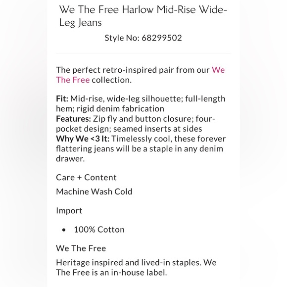 NWT Free People Harlow Mid Rise Wide Leg jeans 💙 - Picture 2 of 5